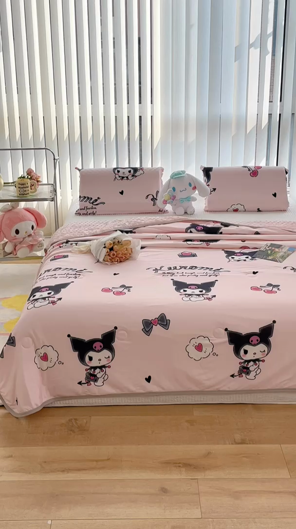 91家纺网 家纺一手货源 找家纺 米米儿家纺 2024新款A类针织棉凉豆豆夏被夏凉被空调被-三丽鸥系列 爱心库洛米