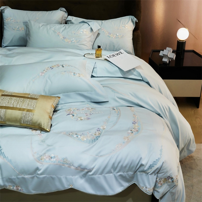 91家纺网 家纺一手货源 找家纺 宏羽纺家纺 2024新款高支高密全棉绣花工艺四件套-怡悦 怡悦 西子蓝