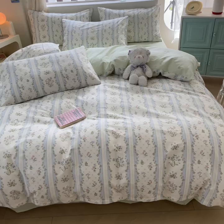 91家纺网 家纺一手货源 找家纺 川悦生活 2024爆款13372全棉卡通小清新四件套三件套 春物