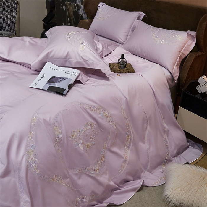 91家纺网 家纺一手货源 找家纺 宏羽纺家纺 2024新款高支高密全棉绣花工艺四件套-怡悦 怡悦 海葵紫