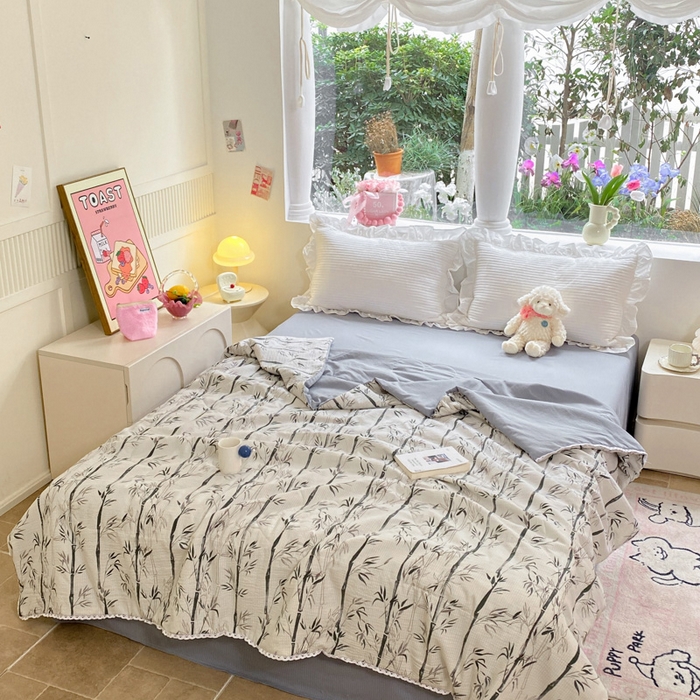 91家纺网 家纺一手货源 找家纺 慕澄家纺 2024新款时尚印花泡泡棉花边夏被夏凉被空调被 夏被-竹影