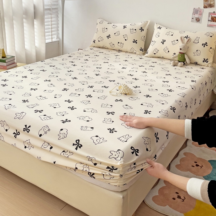 91家纺网 家纺一手货源 找家纺 纽缦家纺 2024水洗双层纱单床笠 心动兔兔