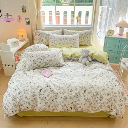 川悦生活 2024爆款13372全棉卡通小清新四件套三件套 巴黎少女