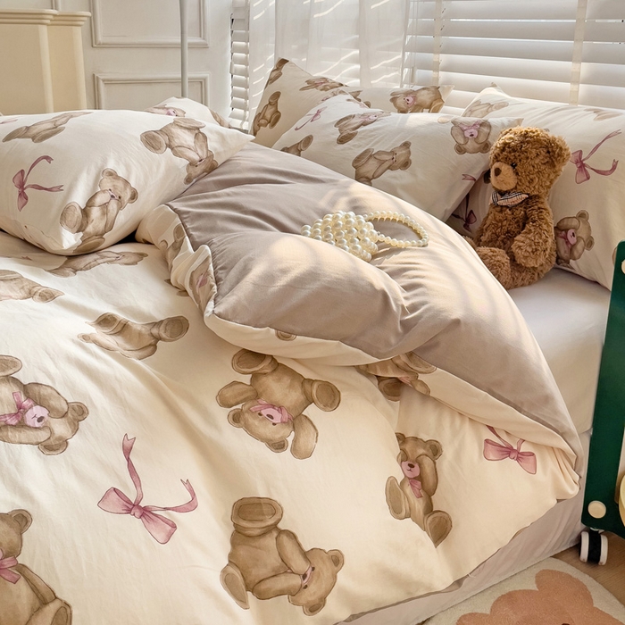 91家纺网 家纺一手货源 找家纺 纽缦家纺 2024水洗双层纱被套 童话小熊