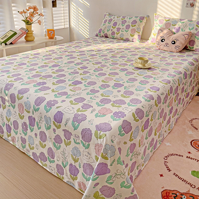 91家纺网 家纺一手货源 找家纺 纽缦家纺 2024水洗双层纱床单 素颜捧花