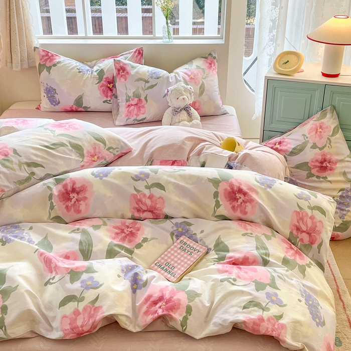 91家纺网 家纺一手货源 找家纺 川悦生活 2024爆款13372全棉卡通小清新四件套三件套 青春绚烂