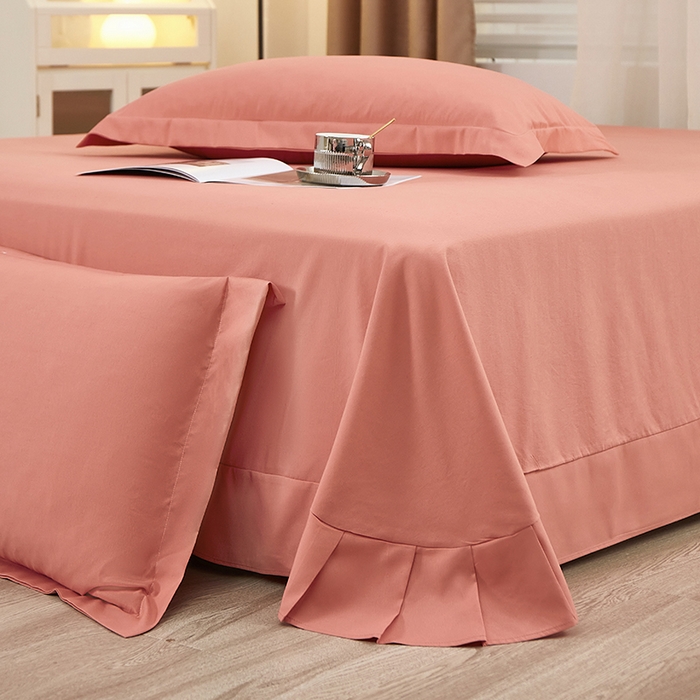 91家纺网 家纺一手货源 找家纺 丝涟家居 2025新款纯色亲肤棉磨毛四件套 蜜柚红