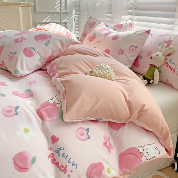 91家纺网 家纺一手货源 找家纺 纽缦家纺 2024水洗双层纱被套 桃你喜欢