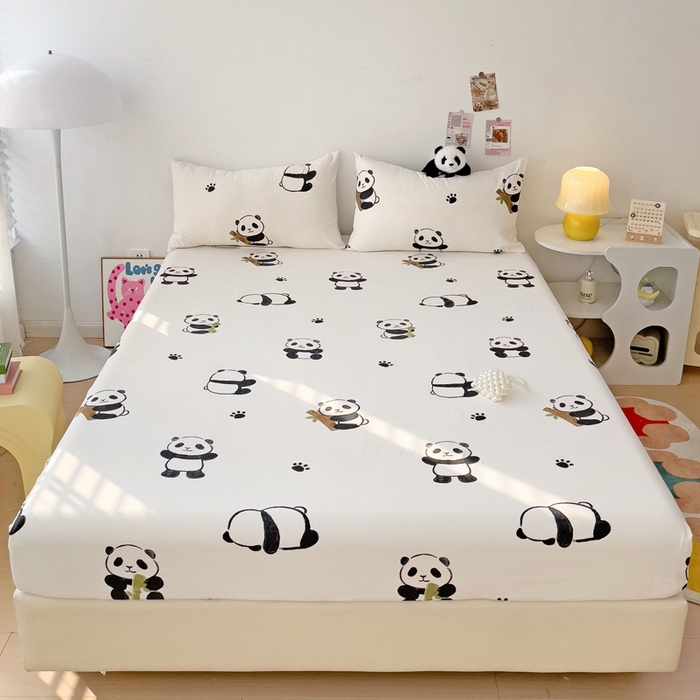 91家纺网 家纺一手货源 找家纺 纽缦家纺 2024水洗双层纱单床笠 小熊猫