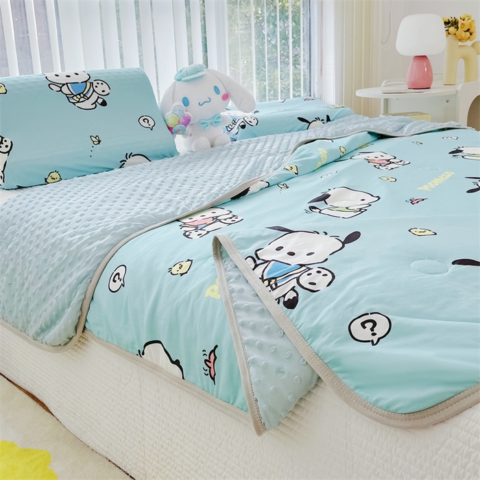 91家纺网 家纺一手货源 找家纺 米米儿家纺 2024新款A类针织棉凉豆豆夏被夏凉被空调被-三丽鸥系列 可爱帕恰狗-蓝