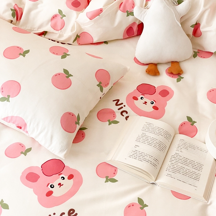 91家纺网 家纺一手货源 找家纺 川悦生活 2024爆款13372全棉卡通小清新四件套三件套 粉啵兔