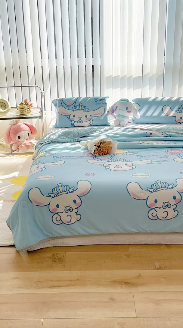 91家纺网 家纺一手货源 找家纺 米米儿家纺 2024新款A类针织棉凉豆豆夏被夏凉被空调被-三丽鸥系列 棒棒糖-玉桂狗