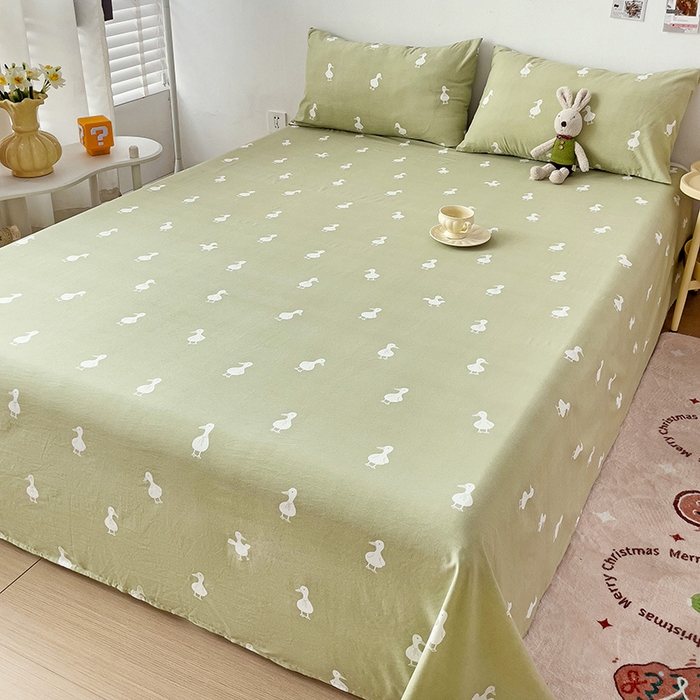 91家纺网 家纺一手货源 找家纺 纽缦家纺 2024水洗双层纱床单 小绿鸭