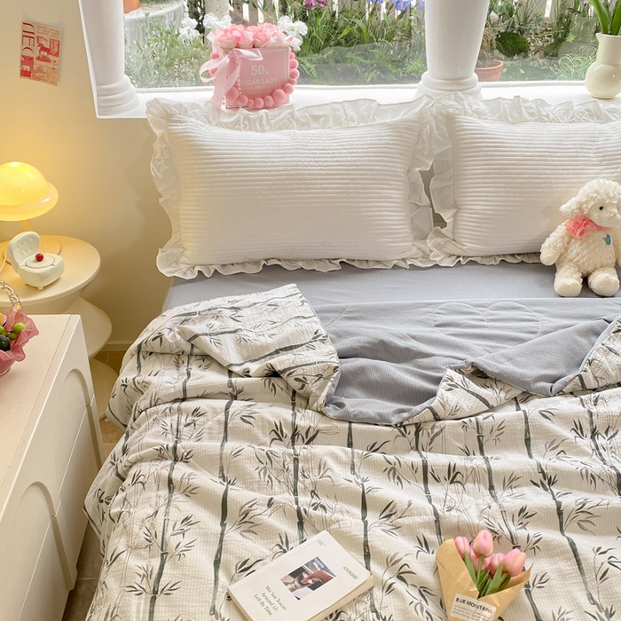 91家纺网 家纺一手货源 找家纺 慕澄家纺 2024新款时尚印花泡泡棉花边夏被夏凉被空调被 夏被-竹影