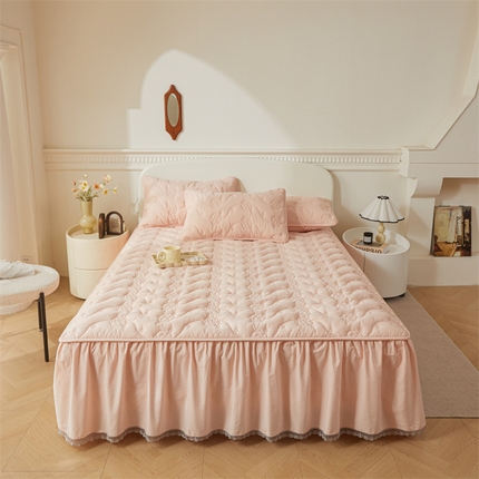 91家纺网 家纺一手货源 找家纺 （总）3C 2024新款玫瑰全棉水洗棉大豆夹棉床裙