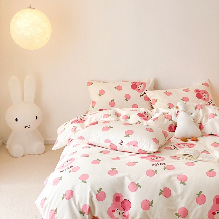 91家纺网 家纺一手货源 找家纺 川悦生活 2024爆款13372全棉卡通小清新四件套三件套 粉啵兔