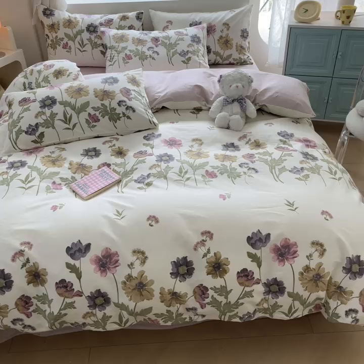 91家纺网 家纺一手货源 找家纺 川悦生活 2024爆款13372全棉卡通小清新四件套三件套 春野田园