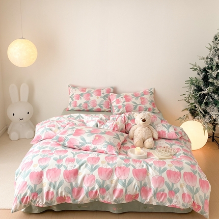 91家纺网 家纺一手货源 找家纺 （总）川悦生活 2024爆款13372纯棉全棉卡通小清新四件套学生宿舍三件套