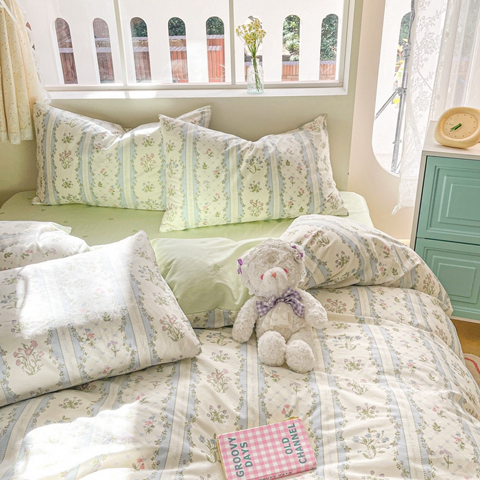 91家纺网 家纺一手货源 找家纺 川悦生活 2024爆款13372全棉卡通小清新四件套三件套 春物