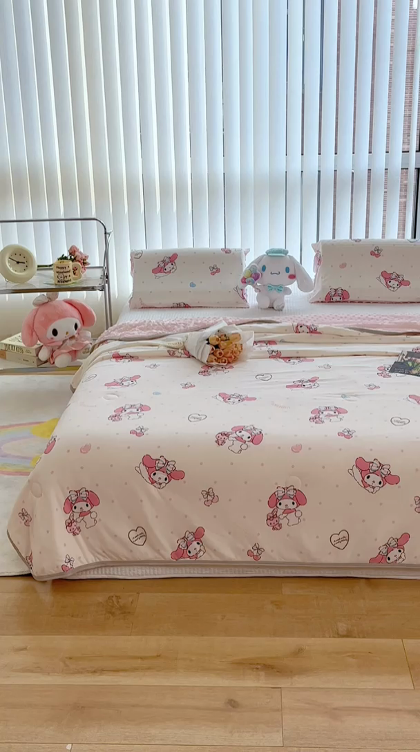 91家纺网 家纺一手货源 找家纺 米米儿家纺 2024新款A类针织棉凉豆豆夏被夏凉被空调被-三丽鸥系列 樱桃美乐蒂