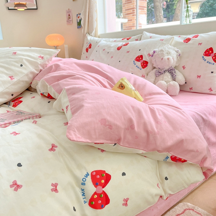 91家纺网 家纺一手货源 找家纺 川悦生活 2024爆款13372全棉卡通小清新四件套三件套 快乐少女