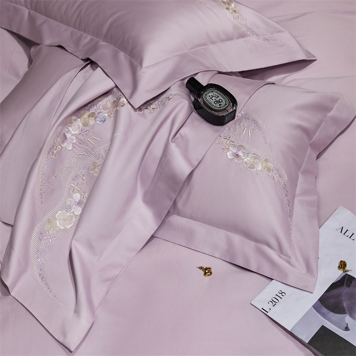 91家纺网 家纺一手货源 找家纺 宏羽纺家纺 2024新款高支高密全棉绣花工艺四件套-怡悦 怡悦 海葵紫