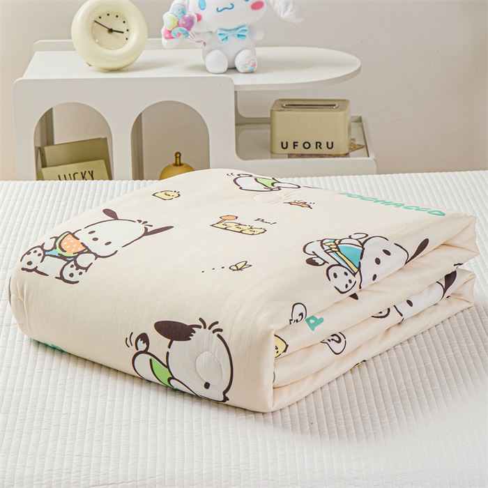 91家纺网 家纺一手货源 找家纺 米米儿家纺 2024新款A类针织棉凉豆豆夏被夏凉被空调被-三丽鸥系列 可爱帕恰狗-黄