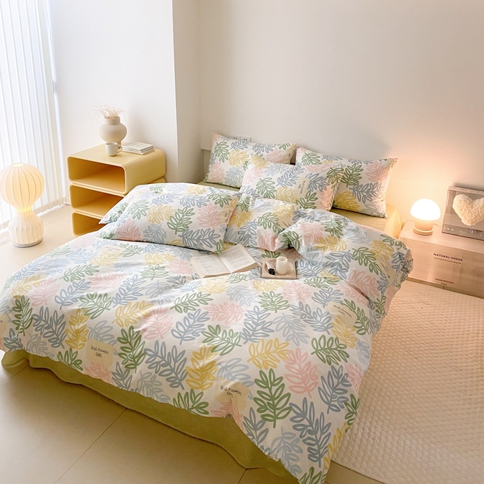 91家纺网 家纺一手货源 找家纺 川悦生活 2024爆款13372全棉卡通小清新四件套三件套 米乐-绿