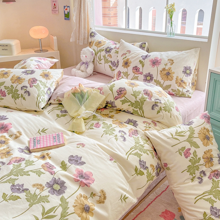 91家纺网 家纺一手货源 找家纺 川悦生活 2024爆款13372全棉卡通小清新四件套三件套 春野田园