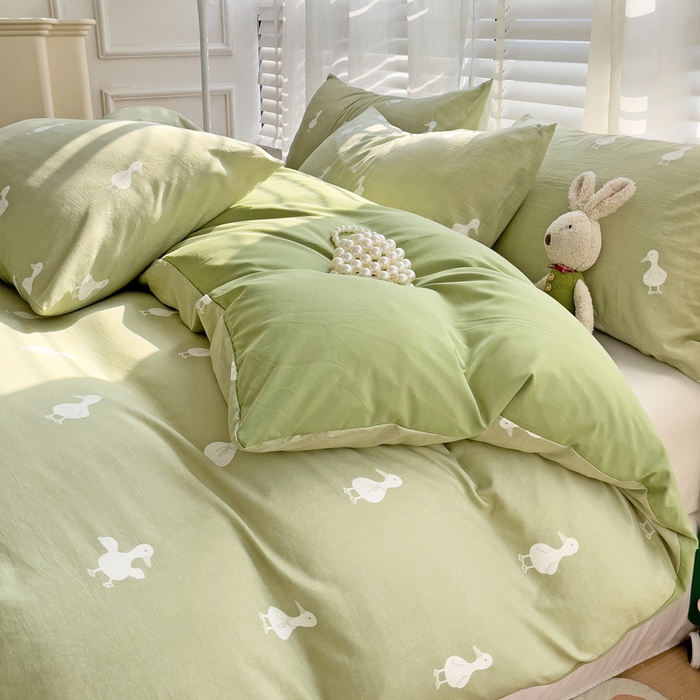 91家纺网 家纺一手货源 找家纺 纽缦家纺 2024水洗双层纱被套 小绿鸭