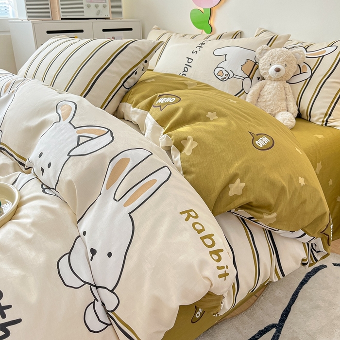 91家纺网 家纺一手货源 找家纺 川悦生活 2024爆款13372全棉卡通小清新四件套三件套 快乐跳舞