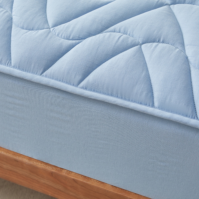 91家纺网 家纺一手货源 找家纺 3C 2024新款全棉双层纱大豆床笠 氧气蓝