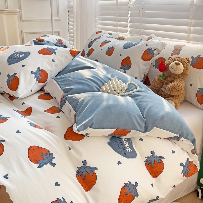 91家纺网 家纺一手货源 找家纺 纽缦家纺 2024水洗双层纱被套 莓天开心