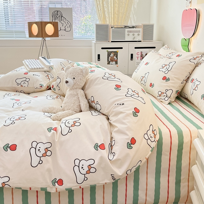 91家纺网 家纺一手货源 找家纺 川悦生活 2024爆款13372全棉卡通小清新四件套三件套 兔了个兔