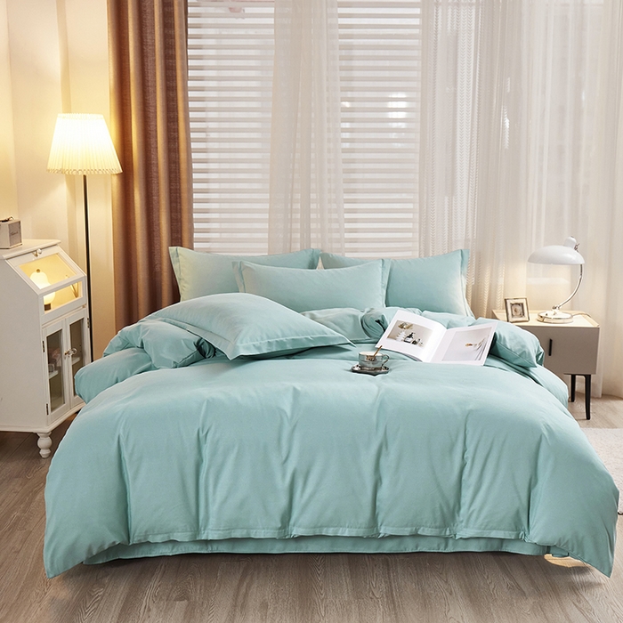 91家纺网 家纺一手货源 找家纺 丝涟家居 2025新款纯色亲肤棉磨毛四件套 薄荷绿