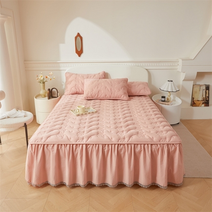 91家纺网 家纺一手货源 找家纺 （总）3C 2024新款玫瑰全棉水洗棉大豆夹棉床裙