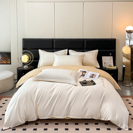 91家纺网 家纺一手货源 找家纺 N先生2024新款水洗磨毛四件套-露娜系列 奶白