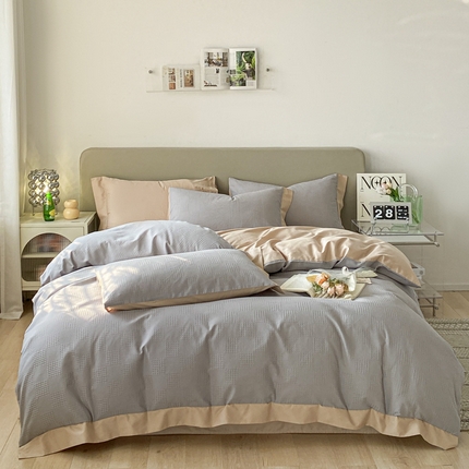 91家纺网 家纺一手货源 找家纺 （总）启程家纺 2024新款A类全棉华夫格提花四件套-宽边系列