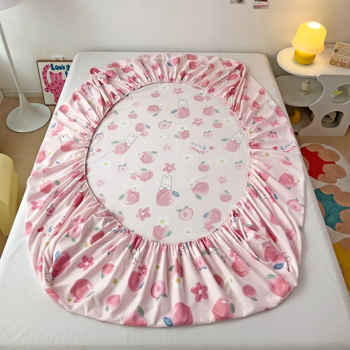 91家纺网 家纺一手货源 找家纺 纽缦家纺 2024水洗双层纱单床笠 桃你喜欢