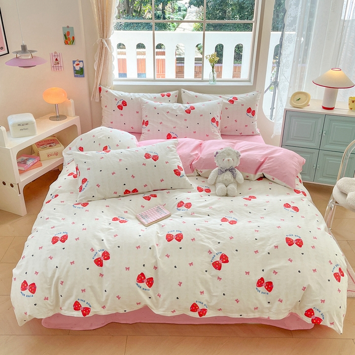 91家纺网 家纺一手货源 找家纺 川悦生活 2024爆款13372全棉卡通小清新四件套三件套 快乐少女