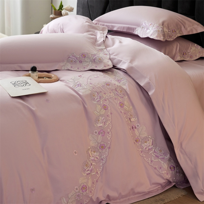 91家纺网 家纺一手货源 找家纺 宏羽纺2024新款高支高密全棉刺绣四件套 浪漫系列 浪漫 海葵紫