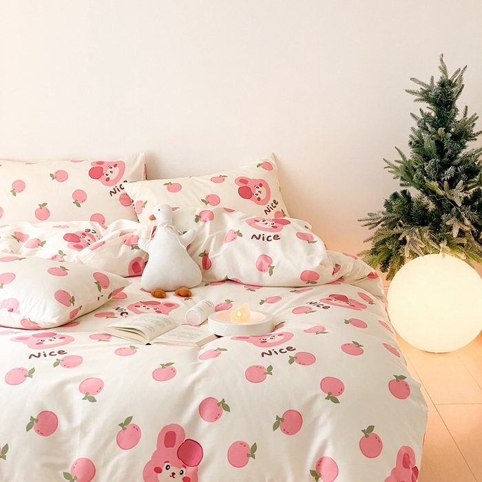 91家纺网 家纺一手货源 找家纺 川悦生活 2024爆款13372全棉卡通小清新四件套三件套 粉啵兔