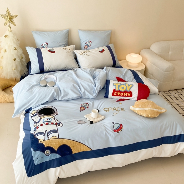 91家纺网 家纺一手货源 找家纺 （总）星野 2024新款加厚40s水洗棉刺绣四件套-星际之旅