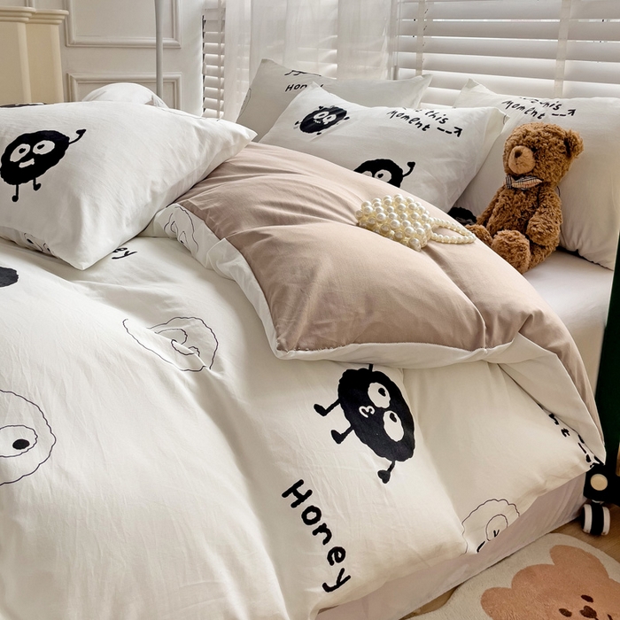 91家纺网 家纺一手货源 找家纺 纽缦家纺 2024水洗双层纱被套 小黑球