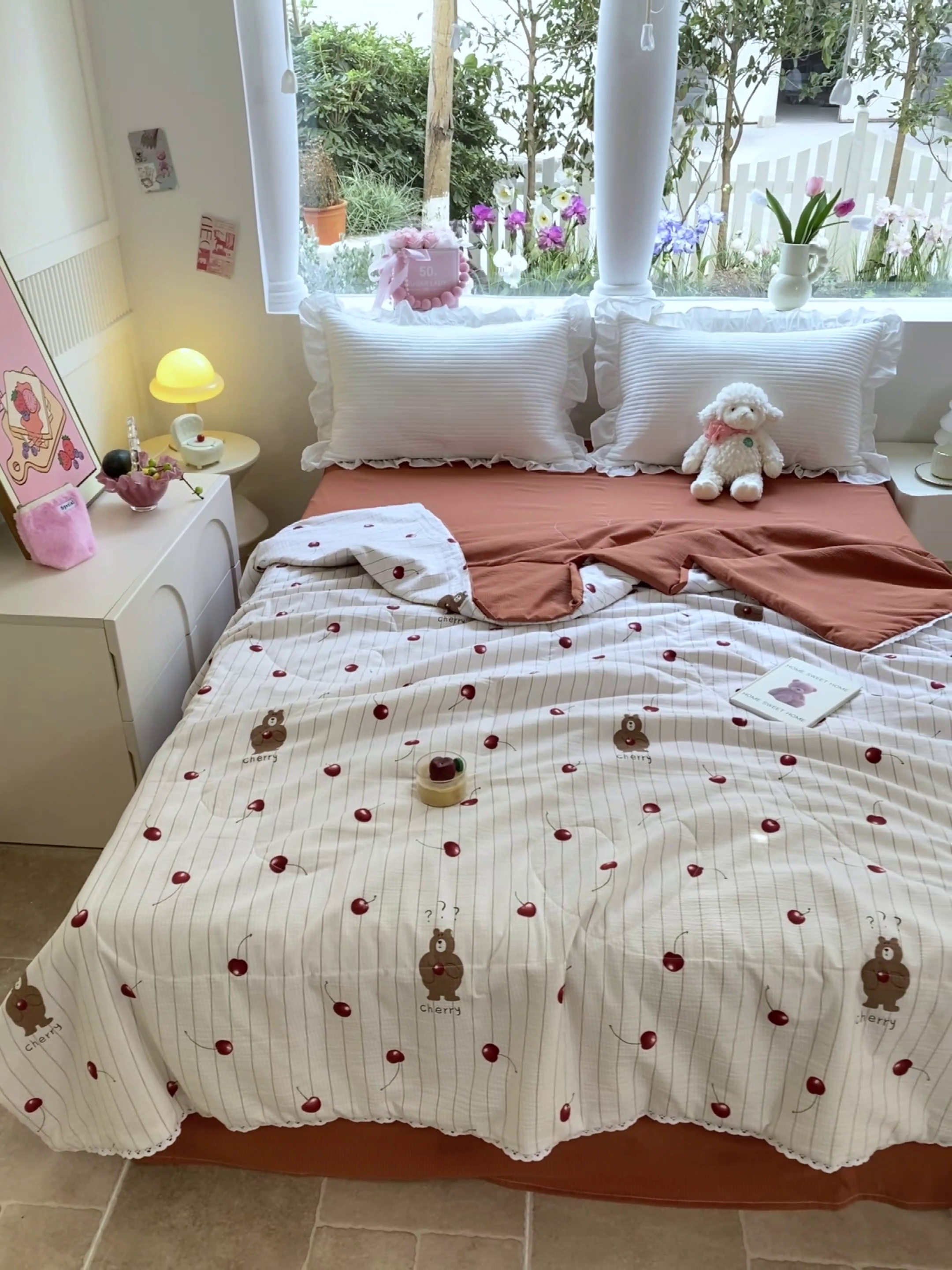 91家纺网 家纺一手货源 找家纺 慕澄家纺 2024新款时尚印花泡泡棉花边夏被夏凉被空调被 夏被-车厘子