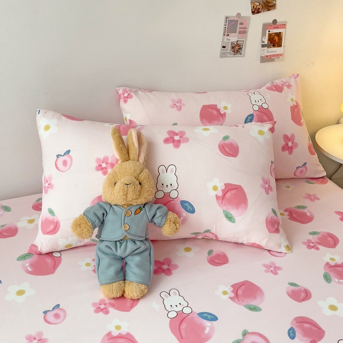 91家纺网 家纺一手货源 找家纺 纽缦家纺 2024水洗双层纱单床笠 桃你喜欢