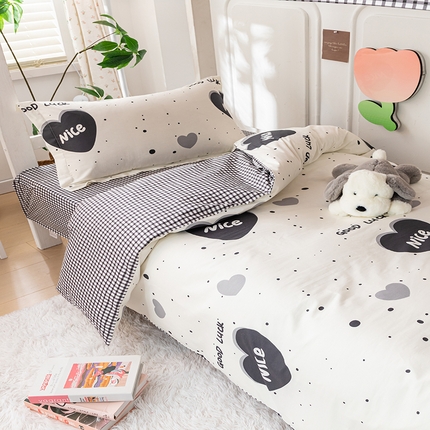 纯棉印花13070学生三件套寝室全棉宿舍床套件上下铺床品 幸运心