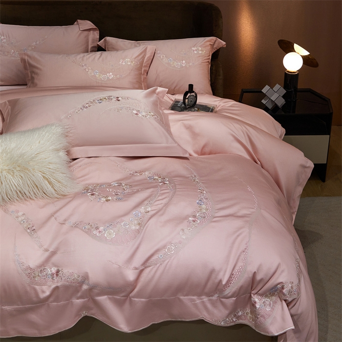 91家纺网 家纺一手货源 找家纺 宏羽纺家纺 2024新款高支高密全棉绣花工艺四件套-怡悦 怡悦 美男粉