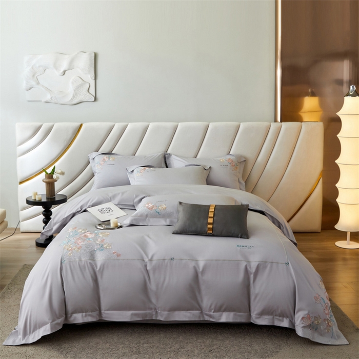 91家纺网 家纺一手货源 找家纺 宏羽纺2024新款高支高密全棉刺绣四件套-艾伦系列 艾伦 银月光