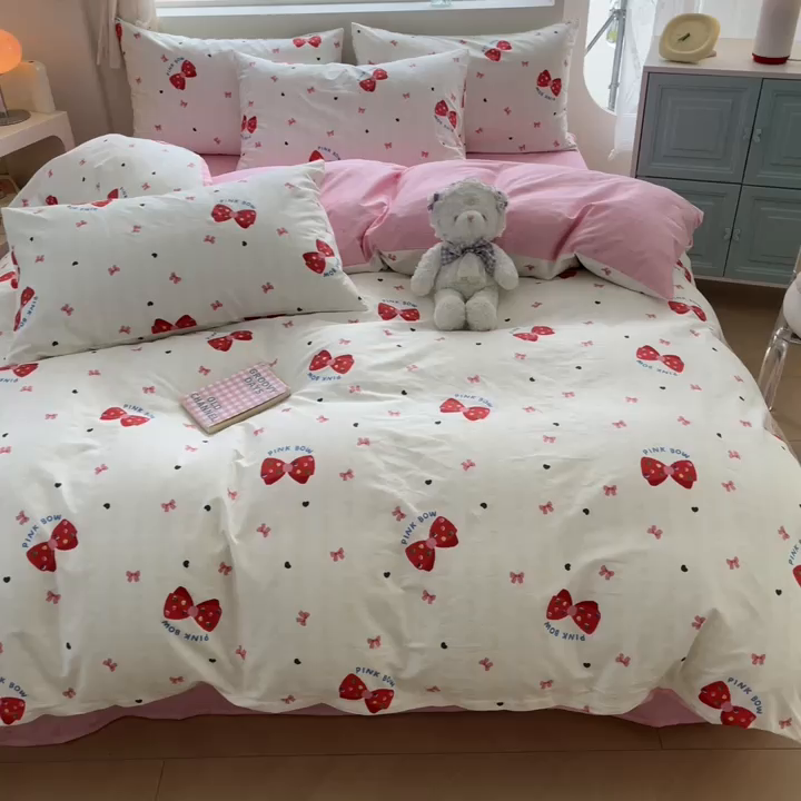 91家纺网 家纺一手货源 找家纺 川悦生活 2024爆款13372全棉卡通小清新四件套三件套 快乐少女